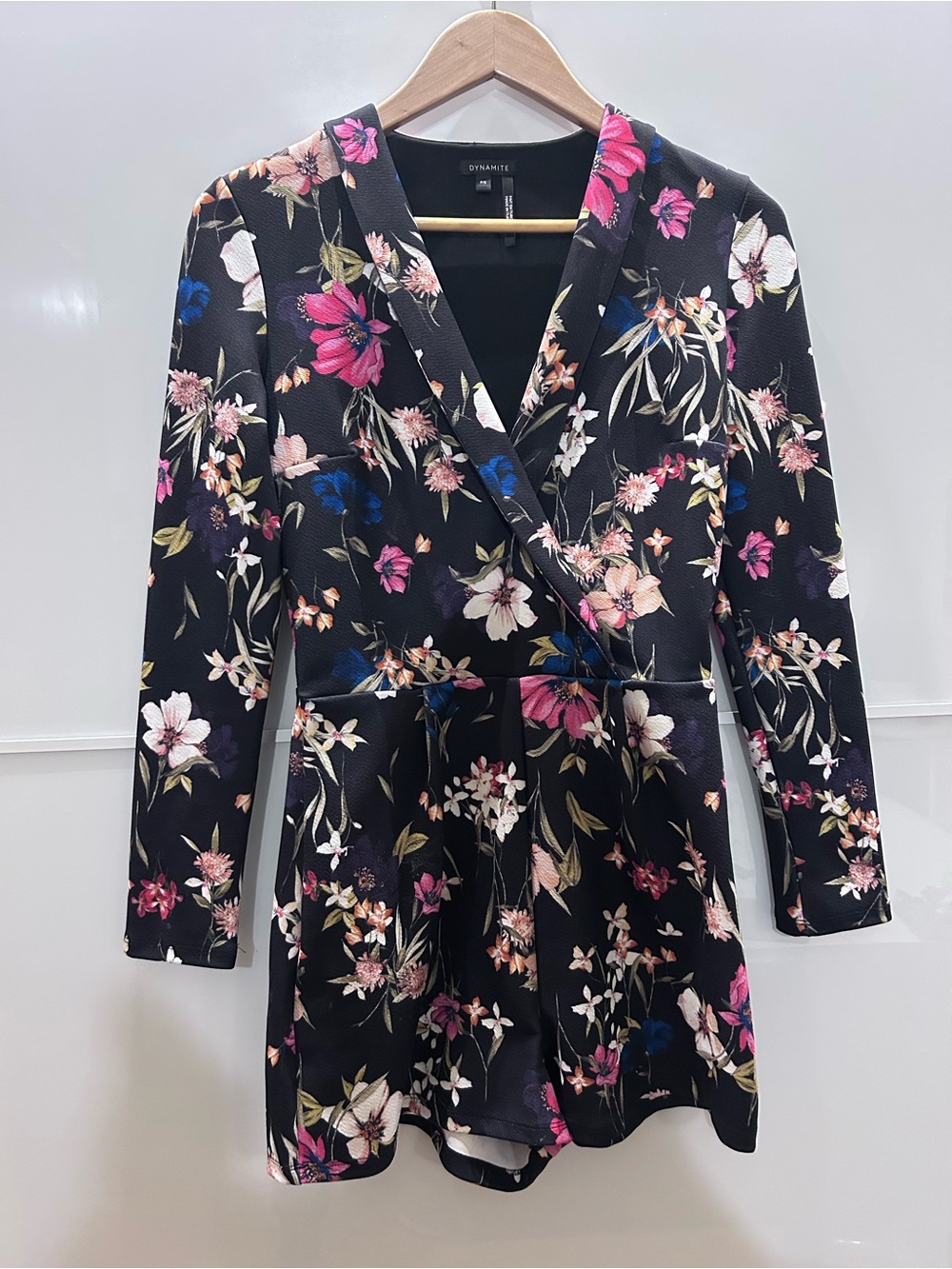 Dynamite Floral Wrap V-Neck Black Jumpsuit Short